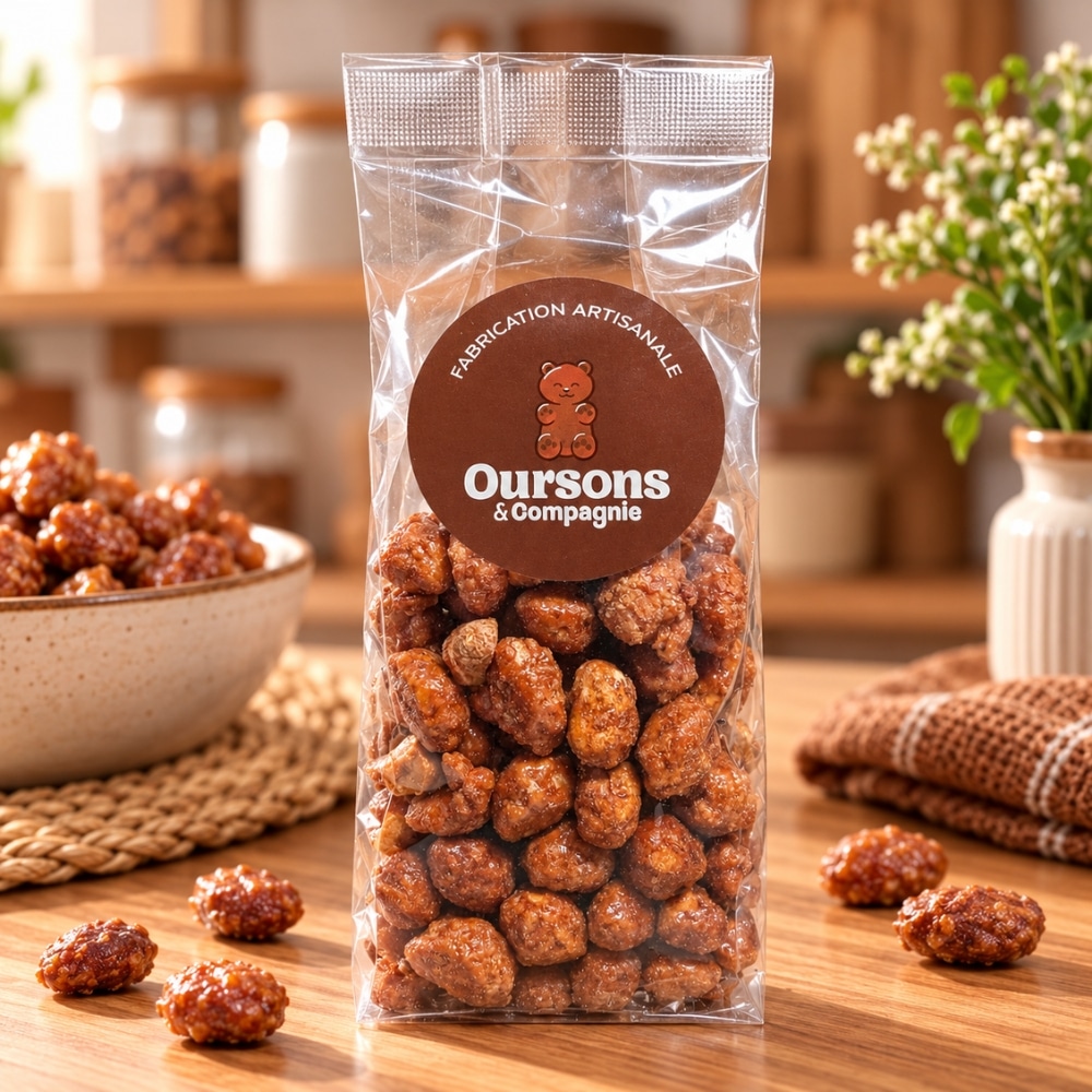 Sachet d'amandes caramélisées artisanales Oursons et Compagnie