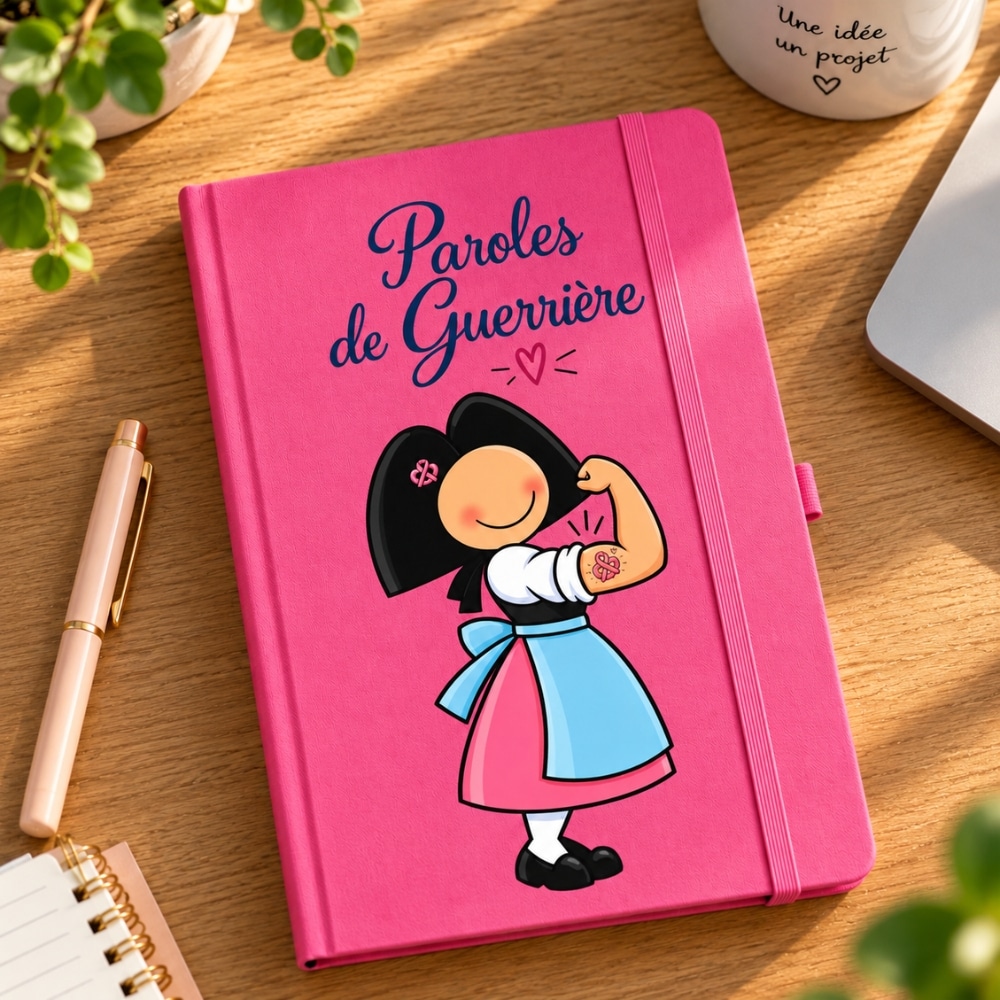 Carnet rose Paroles de Guerrière avec illustration alsacienne musclée