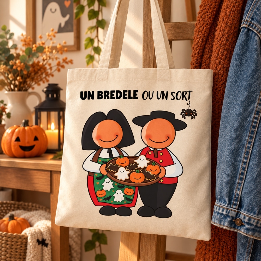 Tote bag alsacien Halloween avec bredele et personnages